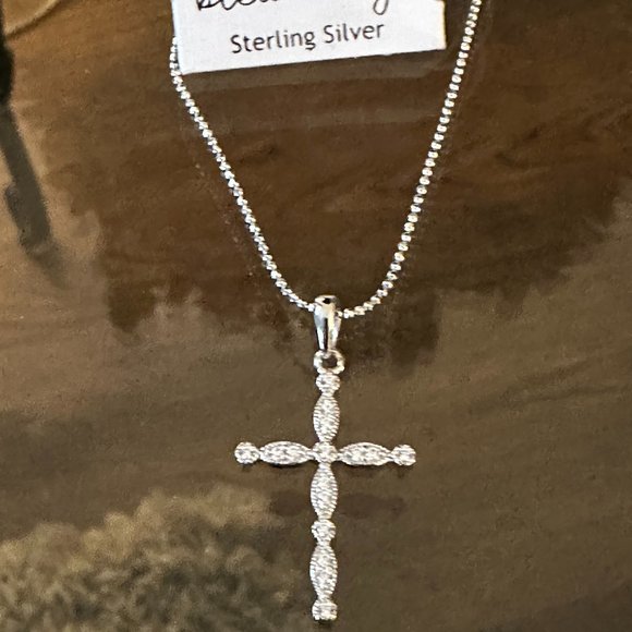 Sterling Silver CZ Cross and 18" Necklace NWT Bleu Sage - Picture 3 of 9